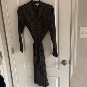 Lucky Brand Olive Leopard Long Sleeve Dress